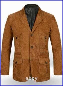 New men's Classic Blazer Suede Genuine Lambskin Leather Jacket XS to 5XL