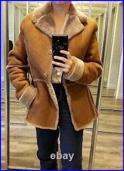 Nicole Miller genuine shearling coat rancher blazer sheepskin jacket lamb fur M
