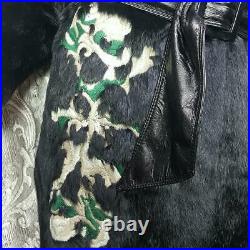 Nwot$800sgenuine Black Leather Real Rabbit Fur Reversible Long Coat Jacket