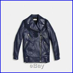 Nwt $1950 Coach Ink Blue Leather Rip Repair Western Moto Biker Jacket Coat Sz 6