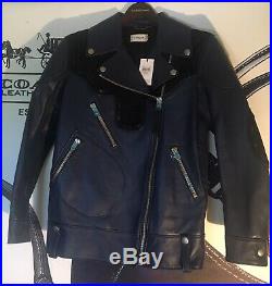 Nwt $1950 Coach Ink Blue Leather Rip Repair Western Moto Biker Jacket Coat Sz 6