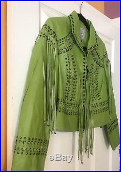 OFFERS TAKEN Double D Ranch Leather Jacket, XS Green Western Fringe SOFT Leather