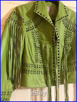 OFFERS TAKEN Double D Ranch Leather Jacket, XS Green Western Fringe SOFT Leather