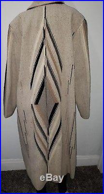 ORTEGA'S Vintage Long Chimayo 100% Wool hand woven blanket Coat Jacket Western