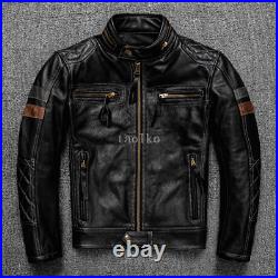 Occidental Style Stand Collar Mens Real Leather Jacket Motorcycle Short Coat Zip