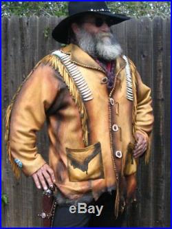 Old Western Style Mens Fringed Jacket Native American Coat With Bones