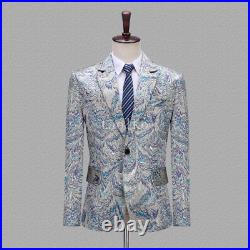 One Button Floral Jacquard Weave Men Blazers Tuxedos Jacket Short Coat Party 3XL