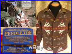 PENDLETON EARTHY High GRADE WESTERN Wear WOOL BLANKET COAT Jacket NAVAJO Leather