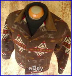 PENDLETON EARTHY High GRADE WESTERN Wear WOOL BLANKET COAT Jacket NAVAJO Leather