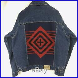 PENDLETON Mens Denim Wool Jacket L Indian Patch Back High Grade Western Wear EUC