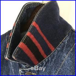 PENDLETON Mens Denim Wool Jacket L Indian Patch Back High Grade Western Wear EUC