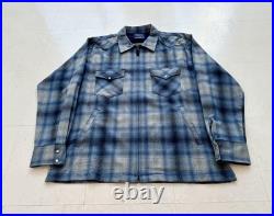 PENDLETON Shadow Plaid Western Jacket Pure Virgin Wool Size XL Blue Length 77cm