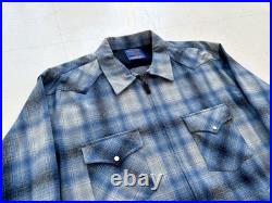 PENDLETON Shadow Plaid Western Jacket Pure Virgin Wool Size XL Blue Length 77cm