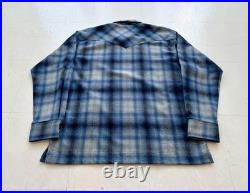PENDLETON Shadow Plaid Western Jacket Pure Virgin Wool Size XL Blue Length 77cm