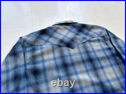 PENDLETON Shadow Plaid Western Jacket Pure Virgin Wool Size XL Blue Length 77cm