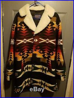 PENDLETON South Western Native Indian Blanket Shearling Wool Coat Jacket L USA