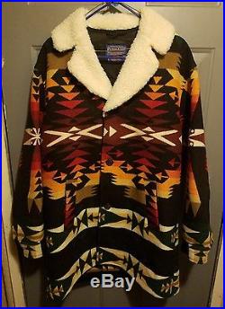 PENDLETON South Western Native Indian Blanket Shearling Wool Coat Jacket L USA
