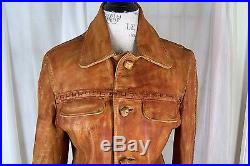 PIONEER WEAR Vintage Western Cowboy Thick Natural Leather Jacket Coat Size 36