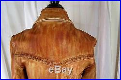 PIONEER WEAR Vintage Western Cowboy Thick Natural Leather Jacket Coat Size 36