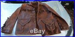 POLO RALPH LAUREN Mens RARE Vintage Fringe Western Brown Leather Jacket Size L
