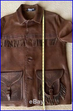 POLO RALPH LAUREN Mens RARE Vintage Fringe Western Brown Leather Jacket Size L