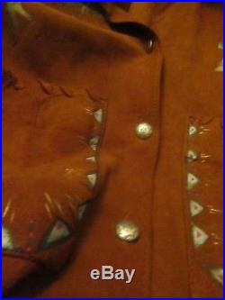 Patricia Wolf Hand Painted Western Suede Shirt Jacket Size M Vintage Texas
