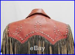 Patricia Wolf Small Vintage Western Distressed Leather Jacket Fringed Studded
