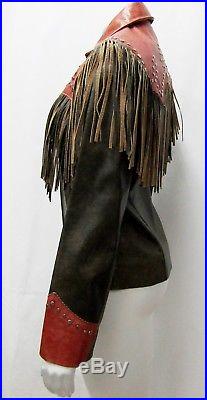 Patricia Wolf Small Vintage Western Distressed Leather Jacket Fringed Studded