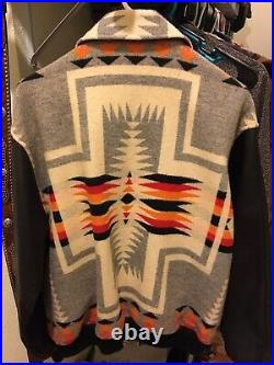 Pendleton Aztec Blanket southwestern coat Jacket bomber Wool Leather Medium
