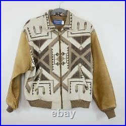 Pendleton Blanket Aztec Southwestern Coat Jacket bomber Wool Leather Sz XL