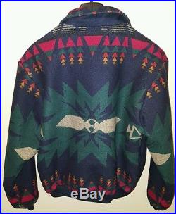 Pendleton High Grade Western Wear Indian Blanket Zip Jacket Navy XL Colorful