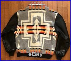 Pendleton High Grade Western Wear Mens Jacket Aztec Native Leather Sleeve Medium