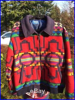 Pendleton High Grade Western Wear Red Navajo Blanket Jacket Size L / M Mens 40