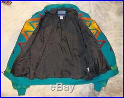 Pendleton High Grade Western Wear Turquoise Indian Blanket Jacket Coat Wool VTG