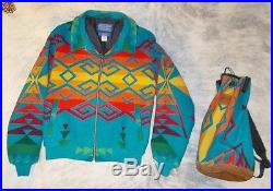 Pendleton High Grade Western Wear Turquoise Indian Blanket Jacket Coat Wool VTG