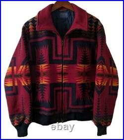 Pendleton High Grade Western Wear Wool Vintage Red Zip Bomber Jacket Coat Aztec