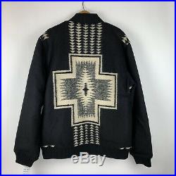 Pendleton Mens Black Geo Abstract Tribal Western Wear Bomber Jacket Size Large