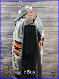 Pendleton Mens Navajo Native Western Coat Blanket Wool Leather Sleeves Size XL