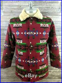 Pendleton Orvis Mens Jacket Coat Shearling Collar Aztec Indian Blanket Large