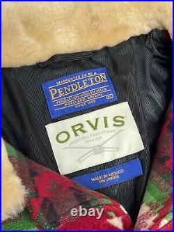 Pendleton Orvis Wool Jacket Coat Shearling Collar Indian Blanket Men's XL