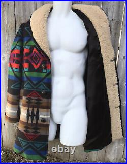 Pendleton Western Wear Southwestern Wool Sherpa Coat Jacket Mens 42 Large L USA