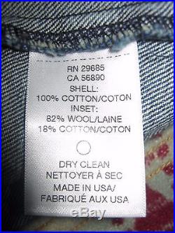 Pendleton Western Wear Wool Indian Blanket Back Denim Blue Jean Jacket Mens XS