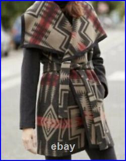 Pendleton Wool Blanket Tribal Aztec Southwest Tribal Wrap Jacket Coat Size M