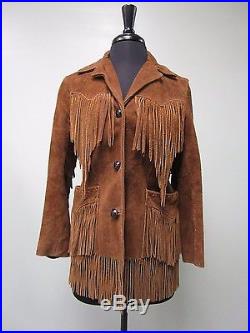 Pioneer Wear Jacket Coat Suede Distressed Western Hippie Fringed Women's Sz 10