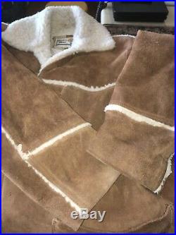Pioneer Wear Marlboro Man Brown Suede Leather Sherpa Lined Coat Jacket Mens 42