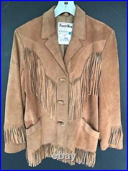 Pioneer Wear Womens 1970s Leather Fringe Jacket USA Size 6 Buck Coat Albuquerque