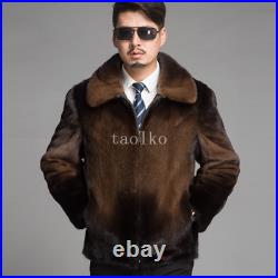 Pockets Men's Faux Mink Fur Coat Lapel Collar Parka Overcoat Winter Jacket M-3XL
