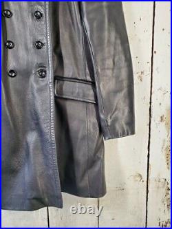 Polo Ralph Lauren L Black Leather RRL Military Officer War Pea Coat Long Jacket
