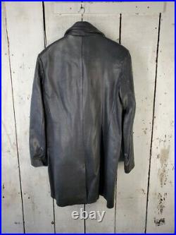 Polo Ralph Lauren L Black Leather RRL Military Officer War Pea Coat Long Jacket
