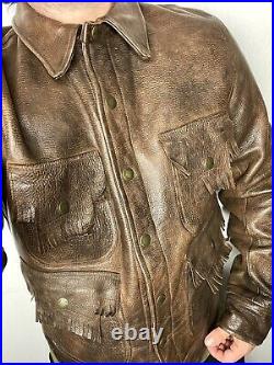 Polo Ralph Lauren Leather Trucker Jacket Western Ranch RRL VTG Brown Coat Fringe